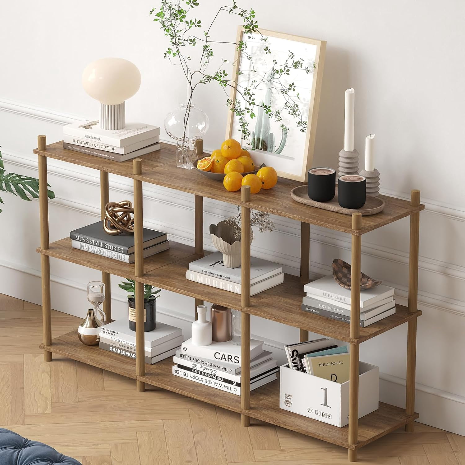 Small Layered Book Rack Living Room - 6 Cube Storage Rack Organizer Bookshelf with Open Back ...