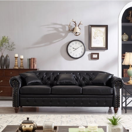 Modern American Chesterfield Sofa with 85.8" Storage, Faux Leather PU Upholstery
