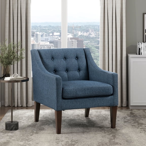 Living Room Accent Chair | Blue, Textured Fabric | Plywood & Rubber Wood Legs | Attached Back & Removable Cover