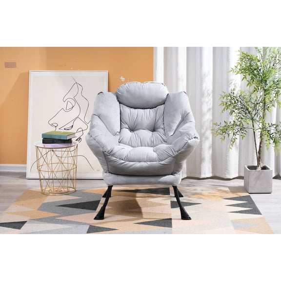 Living Room Accent Chair - Gray, Modern Cotton, Stable Metal Base & Practical Side Pocket Gray Design, Fabric, Strong Frame
