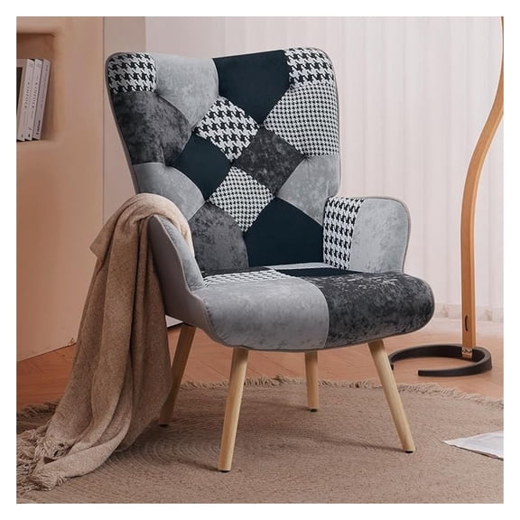 Living Room Accent Chair Modern High Back Arm Chair, Houndstooth Pattern Bohemian Style Chairs for Bedroom Waiting Room