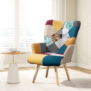 Living Room Accent Chair Modern High Backrest Armchair, Plaid Bohemian Style Arm Chairs for Bedroom Waiting Room, Colorful