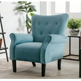 thumbnail image 1 of Living Room Accent Chair, Wingback Single Sofa Lounge Chair with Button Tufted Back and Rolled Arms, Upholstered Armchair Club Chair for Bedroom Office Apartment, Blue, 1 of 6