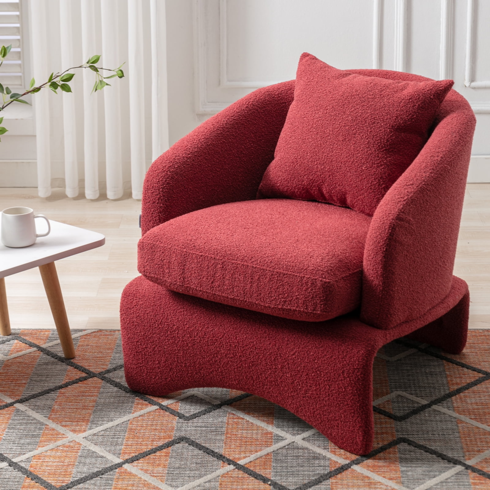 Living Room Accent Chair With Metal Back Curved Edges Upholstered