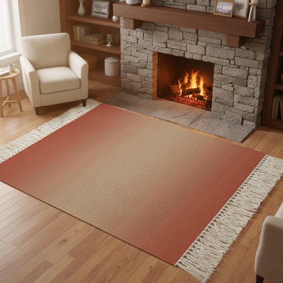 Living Room Area Rug 4'x 6', Red Orange Ombre Washable Large Carpet with Tassels, Modern Gradient Abstract Art Farmhouse Low-Profile Carpet Mat for Bedroom, Kitchen, Home Decor