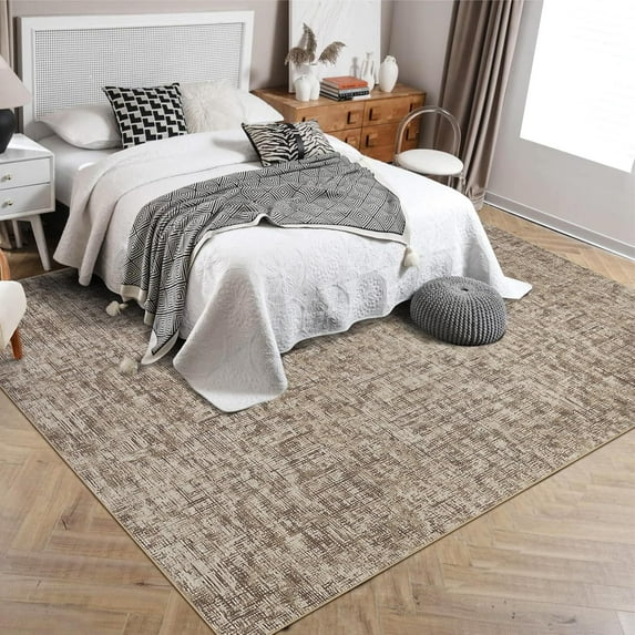 Living Room Area Rug 9x12 Machine Washable Area Rug Non-Slip Stain Resistant Solid Modern Abstract Carpet Contemporary Accent Throw Floor,Brown