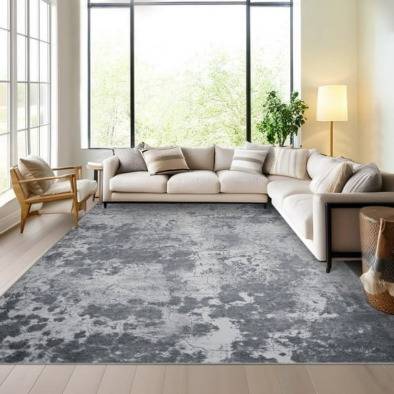 Living Room Area Rugs 6x9 Washable Modern Abstract Large Soft Indoor Rug Neutral Modern Low Pile Carpet for Bedroom Dining Room Apartment Grey