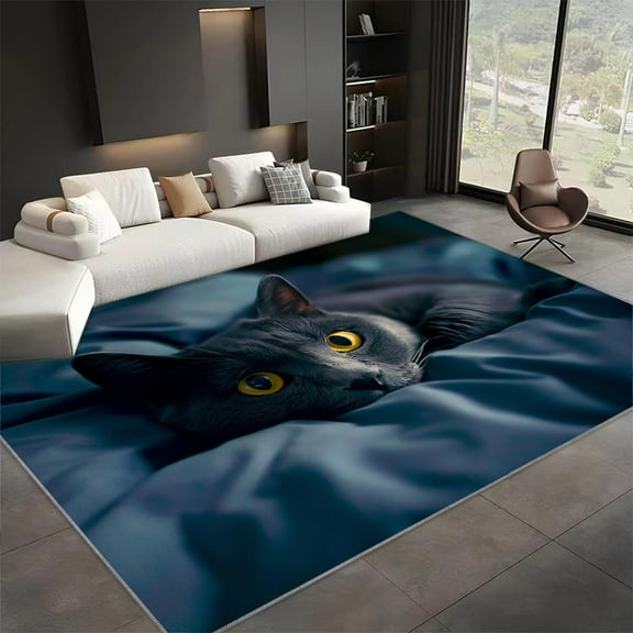 Living Room Area Rugs, Animal Print Cat Printed Decorate Rug, Gray Carpet Washable Short Pile Rugs For Bedroom Dining Room, Soft Non-Slip Rectangle Rug