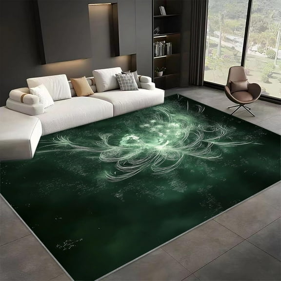 Living Room Area Rugs, Fantasy Art Glowing Lines Printed Design Carpet, Dark Green Washable Rectangle Rug, Soft Short Pile Carpet For Bedroom Dining Room Non-Slip Rug 5x6ft