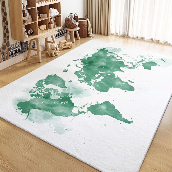 Living Room Area Rugs, Painted World Map Printed Decorate Rug, Colorful Carpet Washable Short Pile Rugs For Bedroom Dining Room, Soft Non-Slip Rectangle Rug