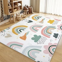 Living Room Area Rugs, Rainbow Heart Clouds Printed Rug, White Carpet Washable Short Pile Area Rugs For Bedroom Dining Room, Soft Non Slip Non Shedding Rug