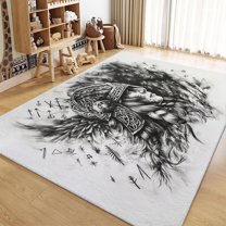 Living Room Area Rugs, Retro Viking Woman Printed Decorate Rug, White Carpet Washable Short Pile Rugs For Bedroom Dining Room, Soft Non-Slip Rectangle Rug