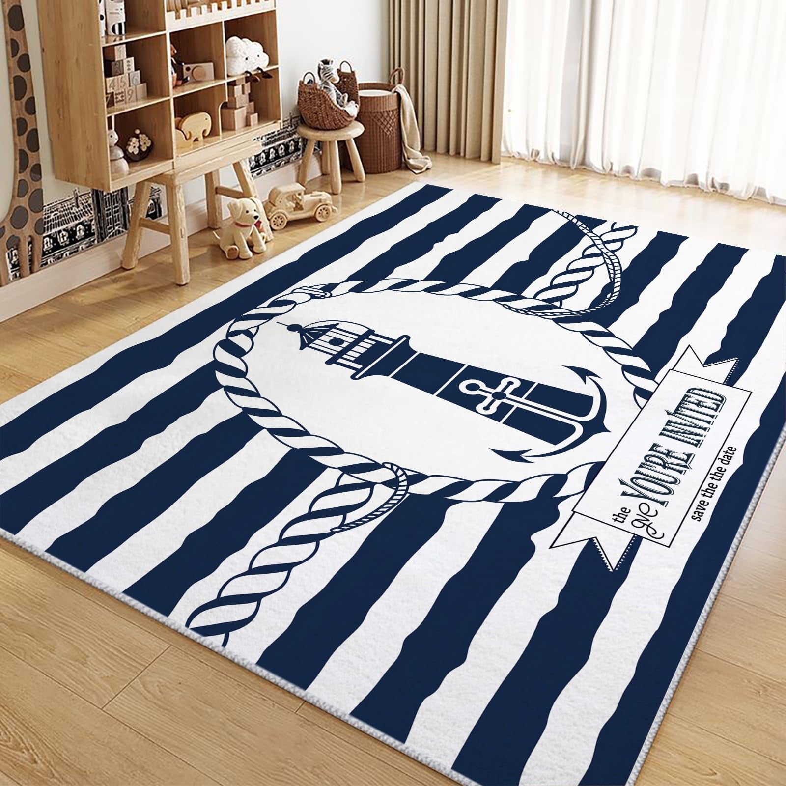 Living Room Area Rugs, Sea Theme Lighthouse Anchor Printed Rug