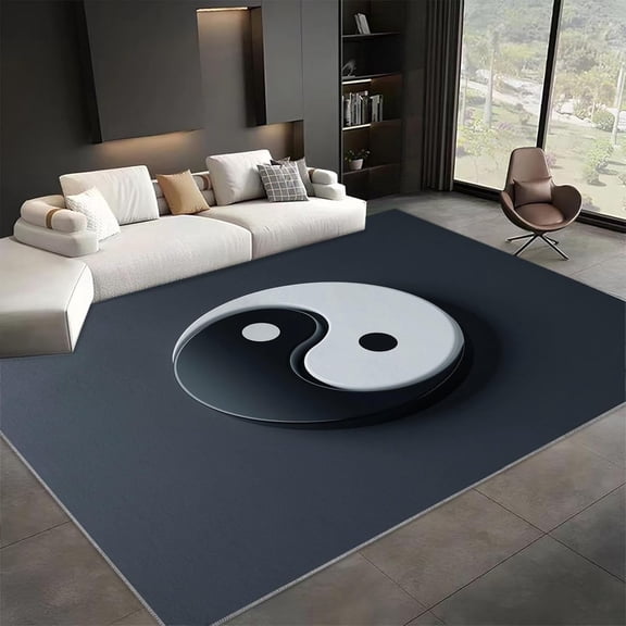 Living Room Area Rugs, Simple Logo Symbols Printed Design Carpet, Minimalism Washable Rectangle Rug, Soft Short Pile Carpet For Bedroom Dining Room Non-Slip Rug 5x6ft