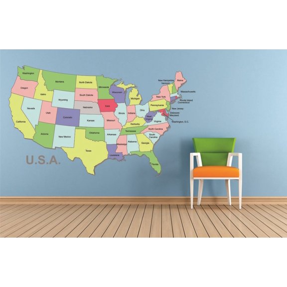 Living Room Art Colorful United States Of America Us Map Classroom School Learning Teaching 20x30 Inches