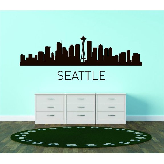 Living Room Art Seattle United States Major City Geographical Map Landmark 15x45