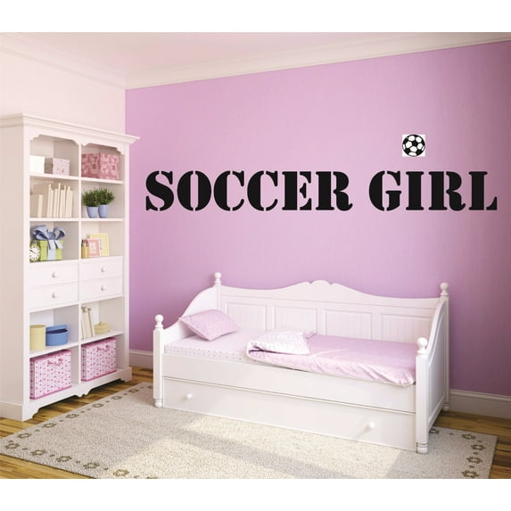 Custom Wall Decal : Soccer Girl Text Lettering Sports Ball Design Bedroom 14x28 Inches