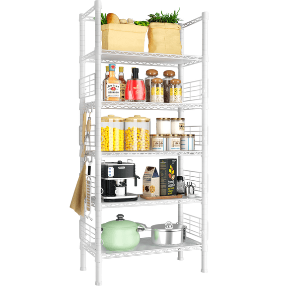 FUTASSI Metal Storage Rack, 5-Tier Adjustable Heavy Duty Shelving Unit, 400 lbs Capacity 21.2"W×9.4"D×59.2"H for Kitchen Garage Bathroom, White
