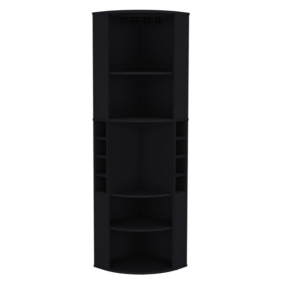 Living Room Bar Cabinet In Black - Provides An Elevated Glass Shelf And Generous Storage Features Rack Design