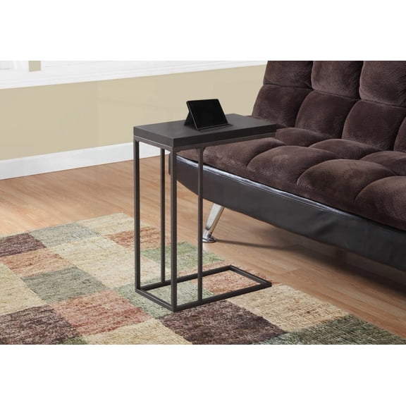 Living Room & Bedroom Accent Table - C-shaped, Brown Laminate & Metal, Contemporary Design