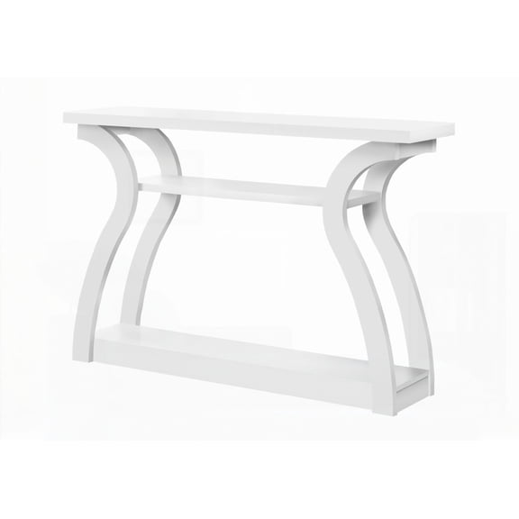 Living Room & Bedroom Accent Table, Slim, White Laminate, Modern Curved Design