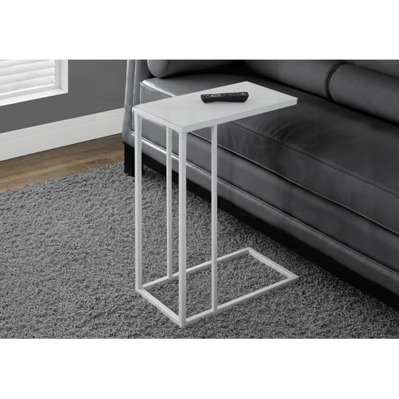 Living Room & Bedroom Accent Table - Tempered Glass & White Metal - Chic Rectangular Frosted Top for Snacks