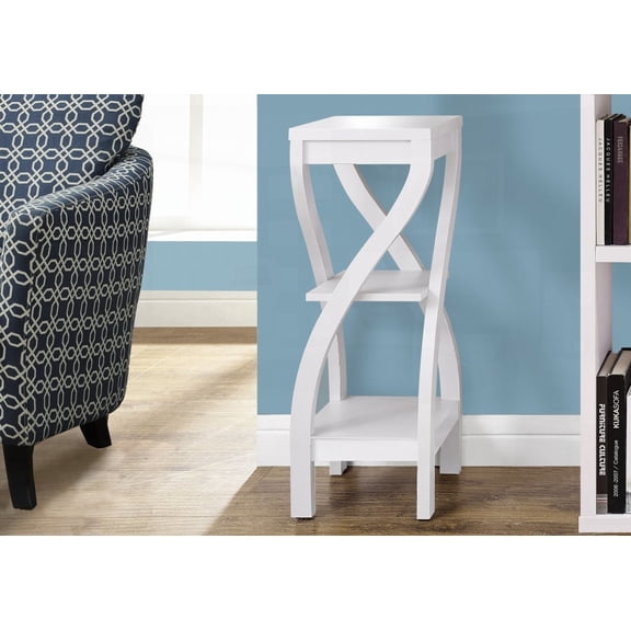 Living Room & Bedroom Accent Table - White Laminate, Square, 3-Tier with Stability