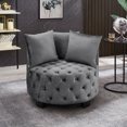 thumbnail image 1 of Living Room Bedroom Barrel Accent Chair, 31.25" Round Velvet Tufted +3 Pillows, Upholstered Lounge Seating for Hotel (Grey), 1 of 5
