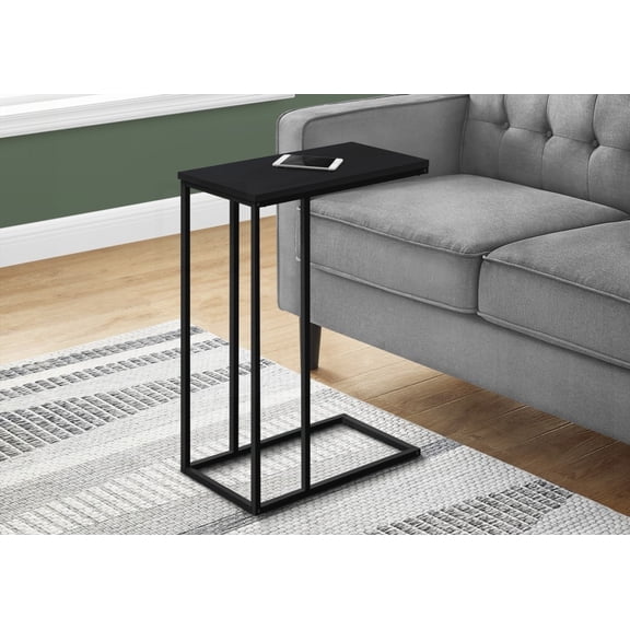 Living Room & Bedroom C-shaped Accent Table - Black Laminate & Metal Base