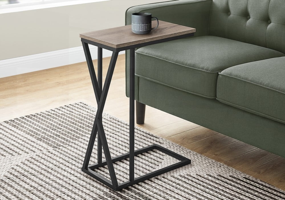 Living Room & Bedroom C-shaped Accent Table with Brown Laminate & Black ...