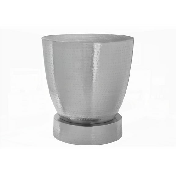 Living Room/Bedroom Chrome Metal Drum Accent Table, 22" H, Bohemian Glam Style