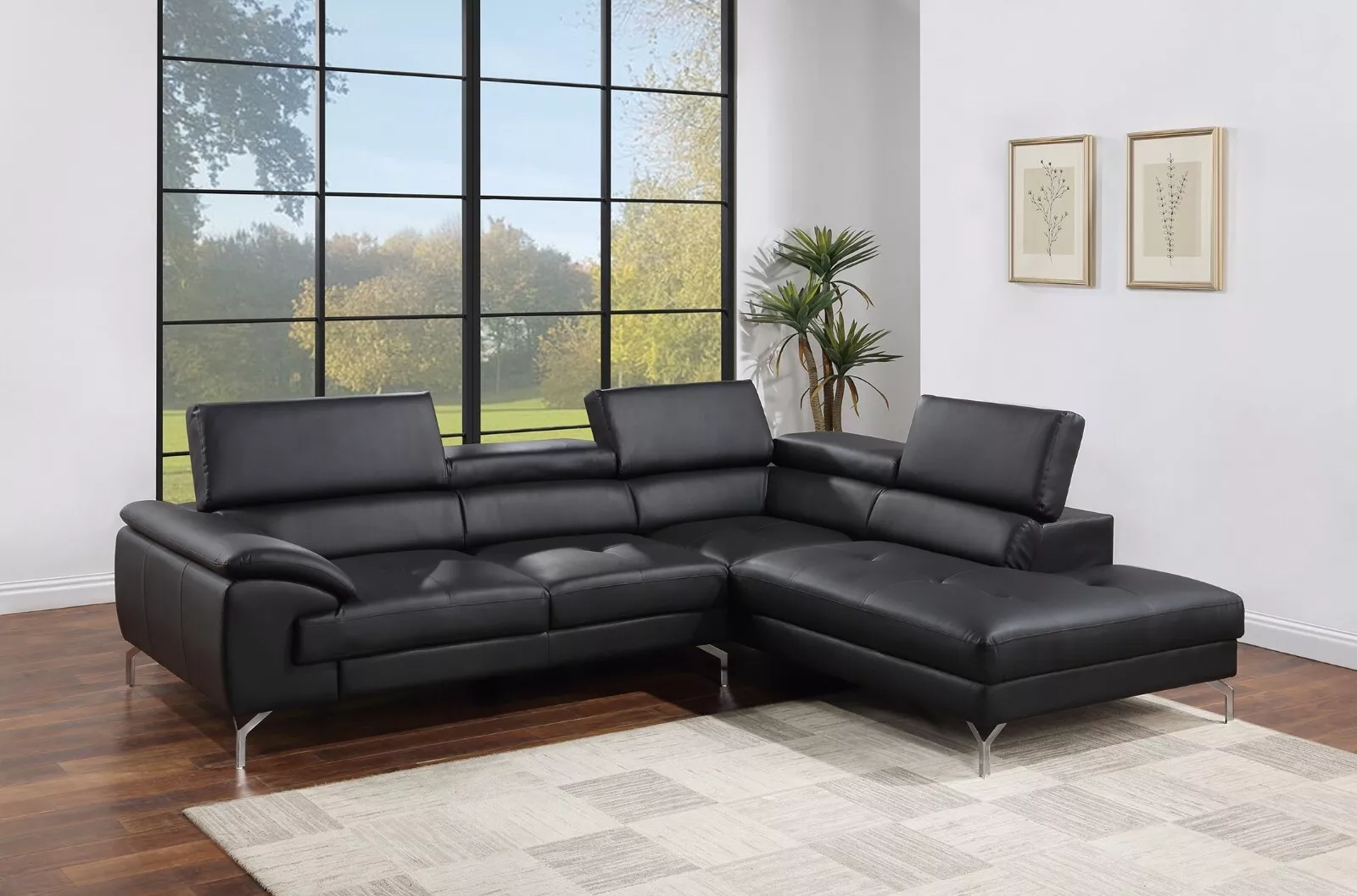Living Room Black Faux Leather Couch Left Chaise Right Facing Sofa 2pc ...