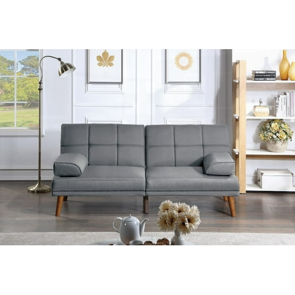 Living Room Blue Grey Polyfiber Adjustable Tufted Couch with Solid Wood Legs - Multi-Purpose