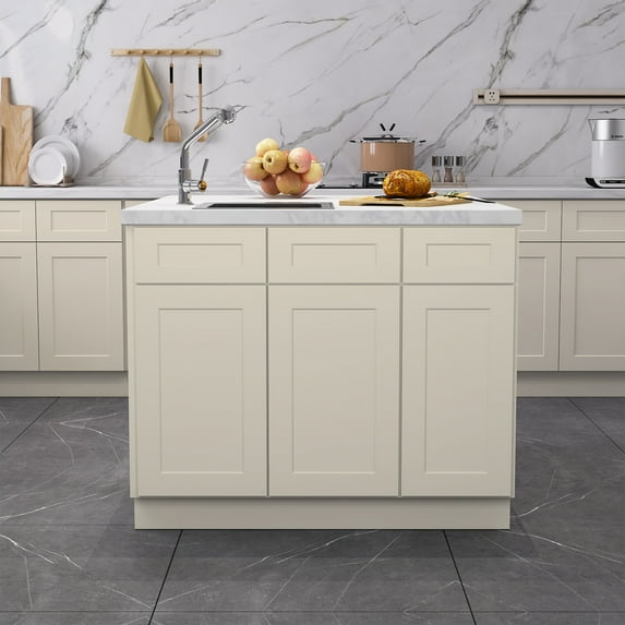 Living Room Cabinets 30"in W x 24"in D x 34.5"in H in Antique White Plywood Ready to Assemble Sink Base Cabinets with Shelf,Primary Living Space Cabinets