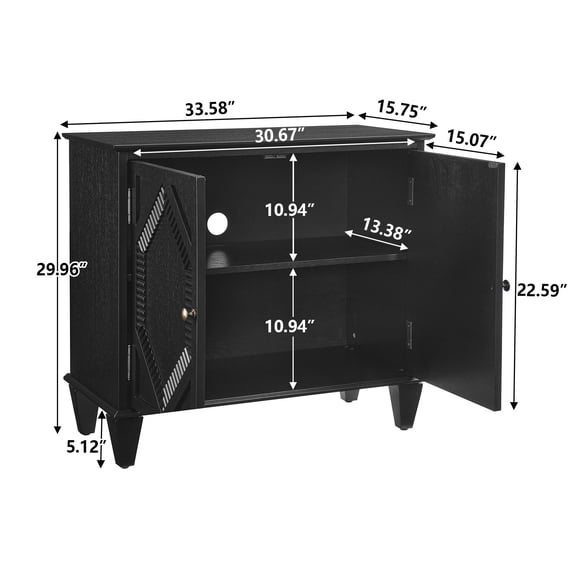 Living Room Cabinets 33.6" Retro Wooden Sideboard Buffet Cabinet with Storage, Symmetrical Geometric Accent Display Cabinets, Media Console Credenza for Living Room/Entryway/Dining Room/Kitchen, Blac