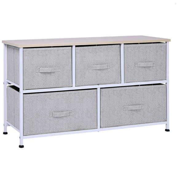 Living Room Cabinets 40" L 5 Drawer Horizontal Storage Cube Dresser Unit Bedroom Organizer Livingroom Shelf Tower with Fabric Bins,Primary Living Space Cabinets