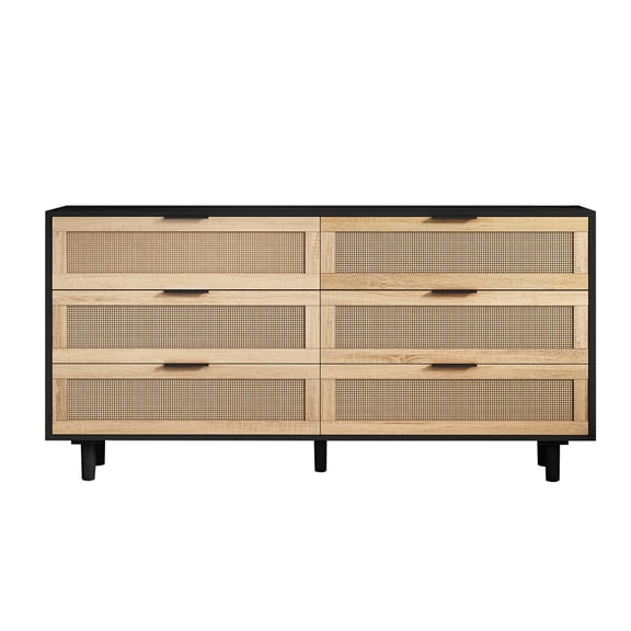 Living Room Cabinets 59.06"6-Drawers Rattan Storage Cabinet Rattan Drawer,for Bedroom,Living Room, Black (Same SKU:W757132849),Primary Living Space Cabinets