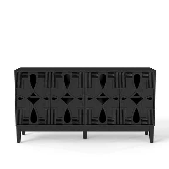 Living Room Cabinets 60.5" Mid Century Modern Sideboard Buffet Cabinet with Storage, TV Media Console Table, Storage Cabinet with 4 Doors & Adjustable Shelves for Kitchen Dining Living Room Entryway,