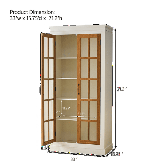 Living Room Cabinets 71.2'' Tall Display Cabinet with Glass Doors, Rustic Style China Cabinet, Curio Cabinet for Collectibles Figures Trophies, for Hallways Living Room, Kitchen, Home, Studio or Work