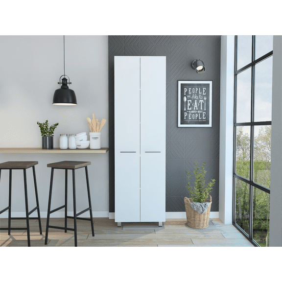 Living Room Cabinets Baleare Pantry Cabinet, Five Interior Shelves, Four Legs -White,Wooden Cabinets