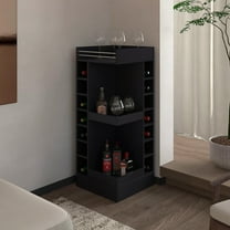 Living Room Cabinets Black Corner Bar Cabinet with Wine Rack and Open Shelf,Primary Living Space Cabinets