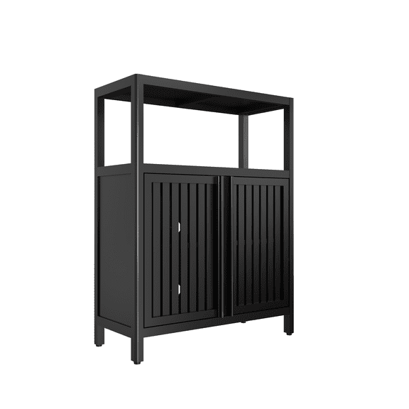 Living Room Cabinets Black Large Capacity Bamboo Storage Cabinet Furniture for Bathroom Living Room Bathroom Bamboo Storage Cabinet With Shelves,Primary Living Space Cabinets