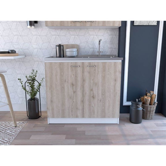 Living Room Cabinets Brookeline Rectangle 2-Door Utility Sink and Cabinet White and Light Gray,Metal Cabinets