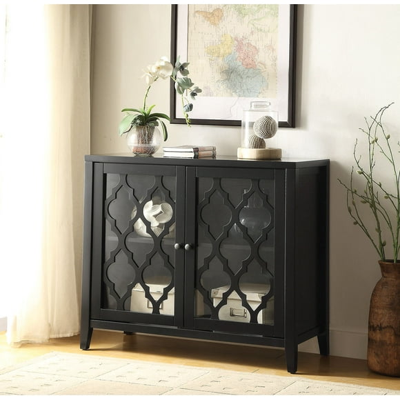 Living Room Cabinets, Ceara Black Finish Console Cabinet, Primary Living Space Cabinets, Furniture Cabinets For Living Room,