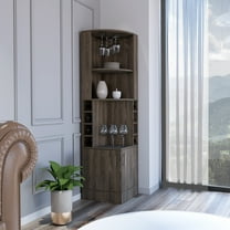 Living Room Cabinets Corner Bar Cabinet, Two External Shelves, Dark Walnut,Wooden Cabinets