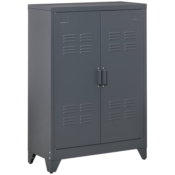 Living Room Cabinets HOMCOM Industrial Steel Storage Cabinet Storage Organizer Gray,Metal Cabinets