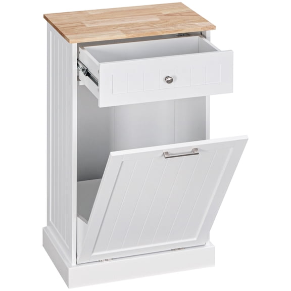 Living Room Cabinets HOMCOM Kitchen Tilt Out Trash Bin Cabinet Free Standing Recycling Cabinet Trash Can Holder With Drawer, White,Metal Cabinets