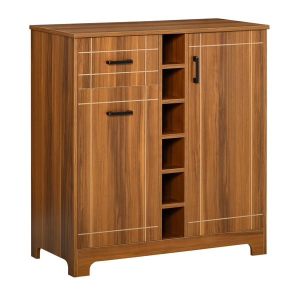 Living Room Cabinets HOMCOM Retro Wine Cabinet for 6 Bottles, Wine Rack Sideboard Serving Bar with Glass Holders and 1 Drawer, Brown,Metal Cabinets
