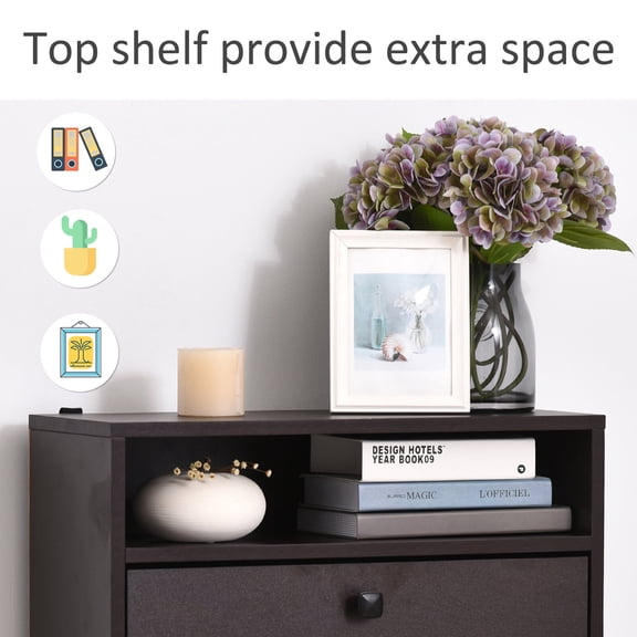 Living Room Cabinets HOMCOM Slim Shoe Cabinet, Trendy Shoe Storage Cabinet with 3 Large Fold-Out Drawers & a Spacious Top Surface for Small Items, Espresso,Metal Cabinets