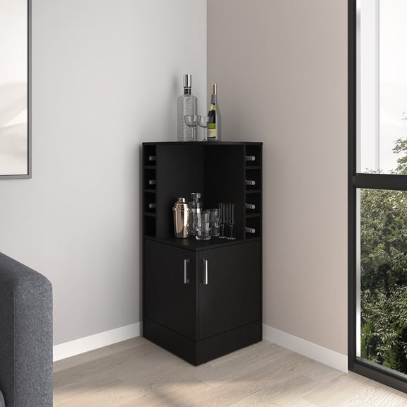 Living Room Cabinets, Hobart Bar Cabinet, Living Room, Black, Black Wooden Cabinets,Engineered Wood Metal Cabinets, Furniture Primary Living Space Cabinets Hobart Bar Cabinet, Living Room, Black